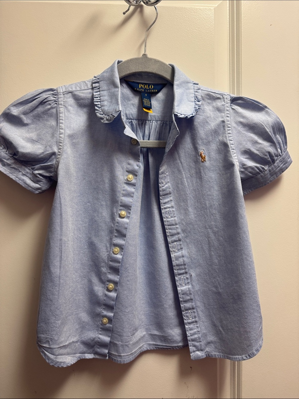 Polo by Ralph Lauren Light Blue Ruffled Collar Girls' Button-Down Shirt